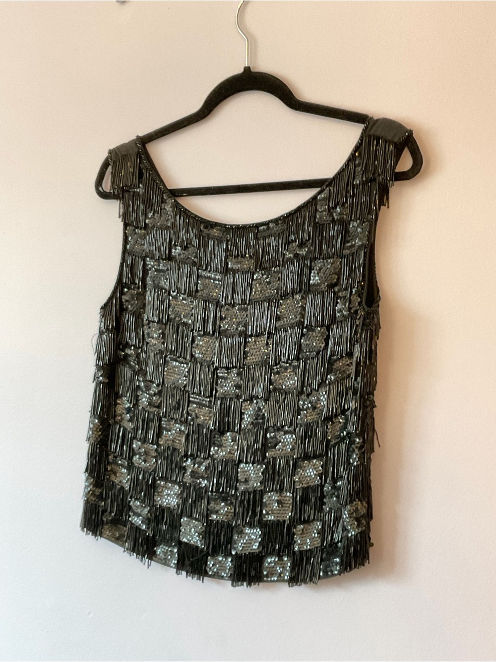 Beaded Fringe Evening Tank Top - Black